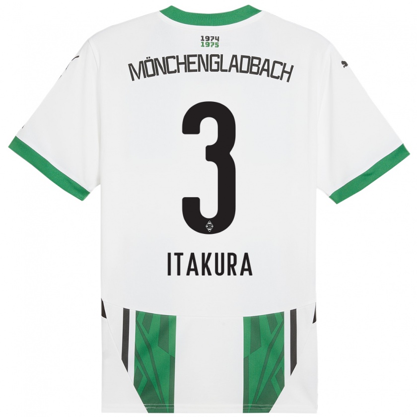 Kandiny Enfant Maillot Ko Itakura #3 Blanc Vert Tenues Domicile 2024/25 T-Shirt