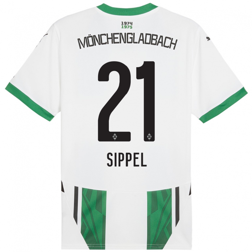 Kandiny Enfant Maillot Tobias Sippel #21 Blanc Vert Tenues Domicile 2024/25 T-Shirt