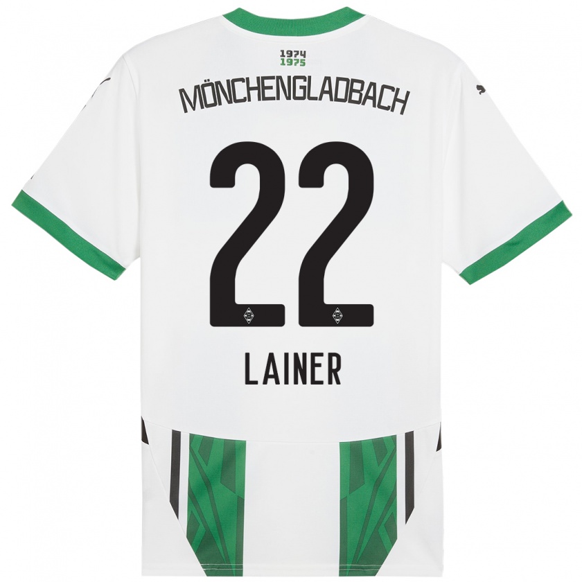 Kandiny Enfant Maillot Stefan Lainer #22 Blanc Vert Tenues Domicile 2024/25 T-Shirt