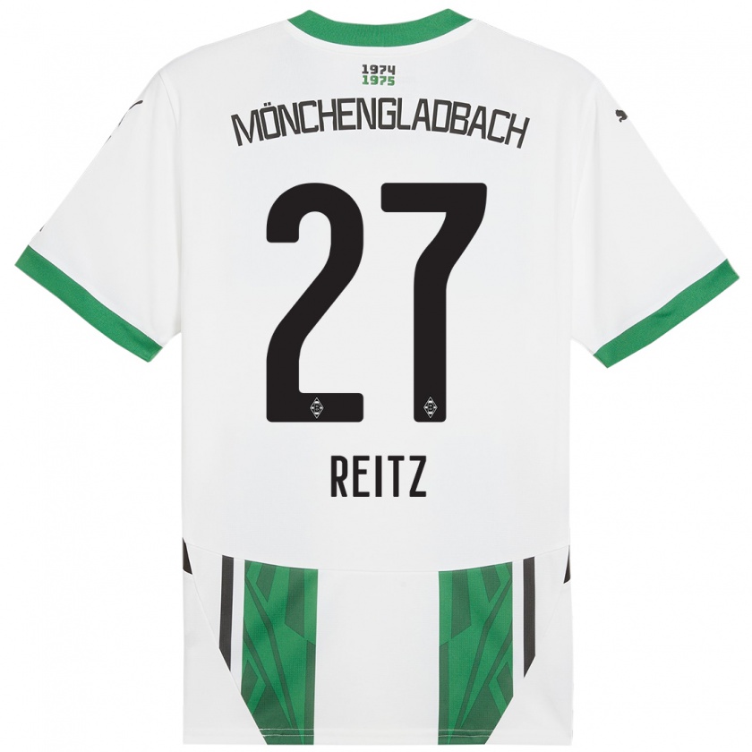 Kandiny Enfant Maillot Rocco Reitz #27 Blanc Vert Tenues Domicile 2024/25 T-Shirt