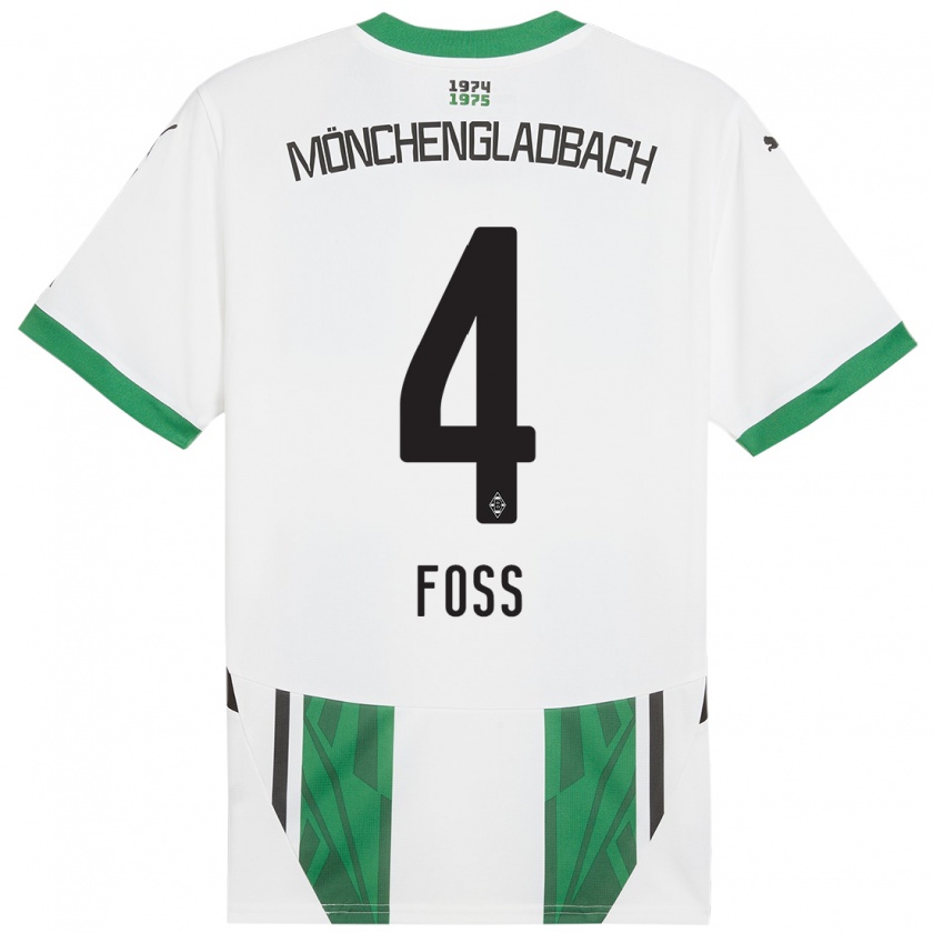 Kandiny Enfant Maillot Jonathan Foss #4 Blanc Vert Tenues Domicile 2024/25 T-Shirt