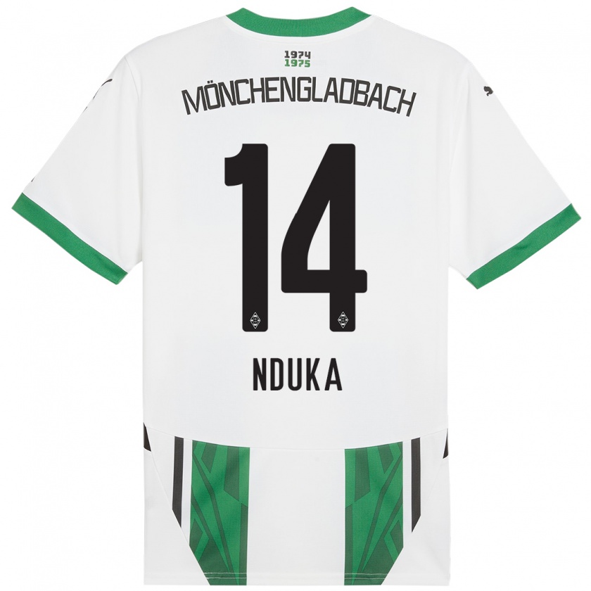 Kandiny Enfant Maillot Michael Nduka #14 Blanc Vert Tenues Domicile 2024/25 T-Shirt