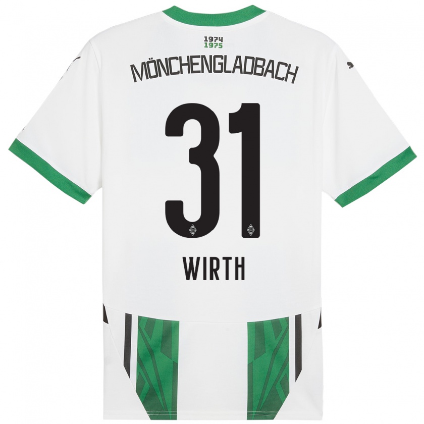 Kandiny Enfant Maillot Linus Wirth #31 Blanc Vert Tenues Domicile 2024/25 T-Shirt