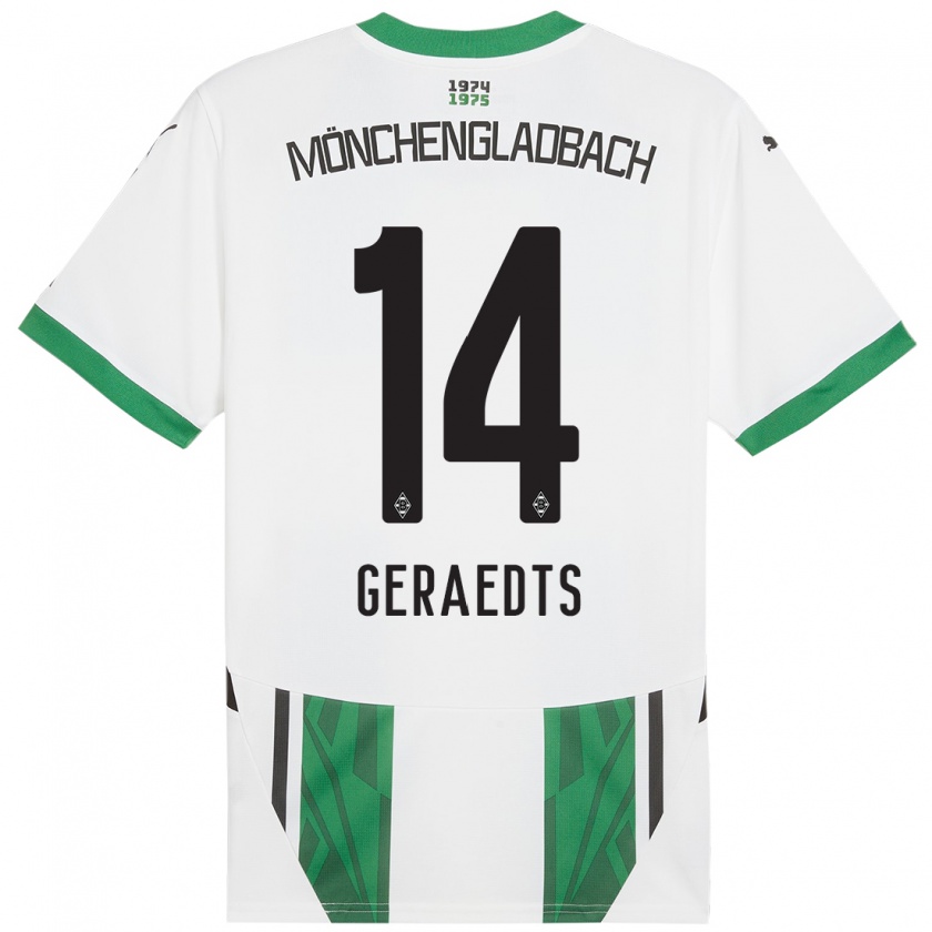 Kandiny Enfant Maillot Kelsey Geraedts #14 Blanc Vert Tenues Domicile 2024/25 T-Shirt