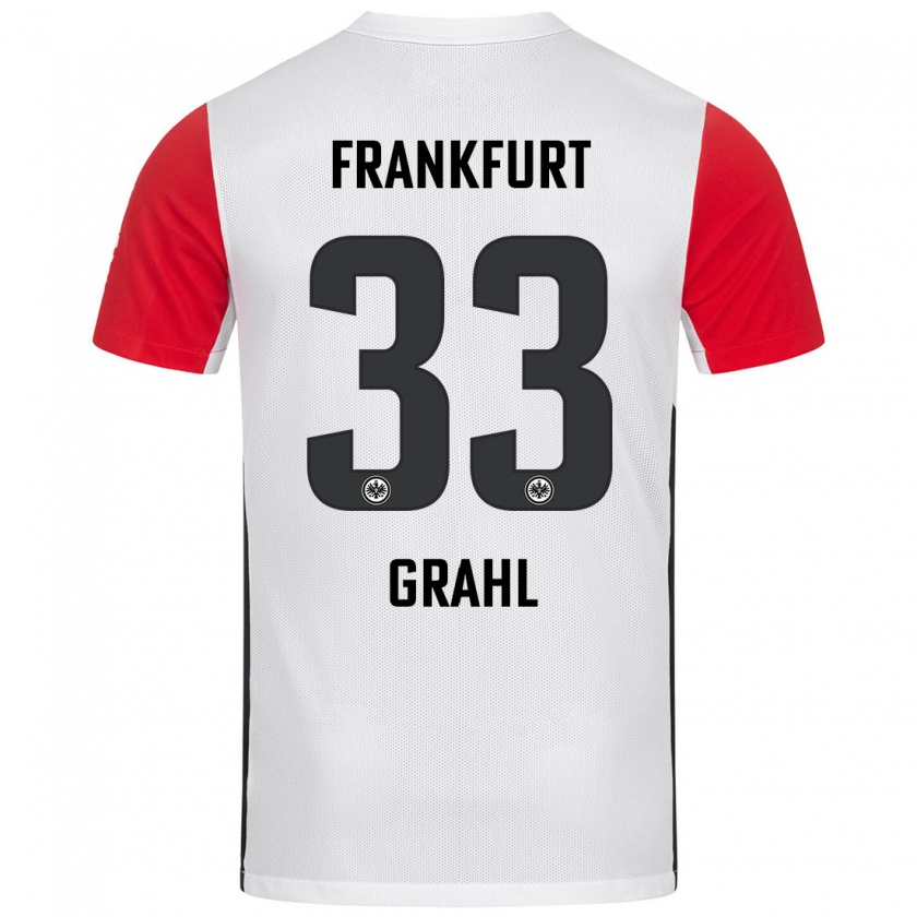 Kandiny Enfant Maillot Jens Grahl #33 Blanc Rouge Tenues Domicile 2024/25 T-Shirt