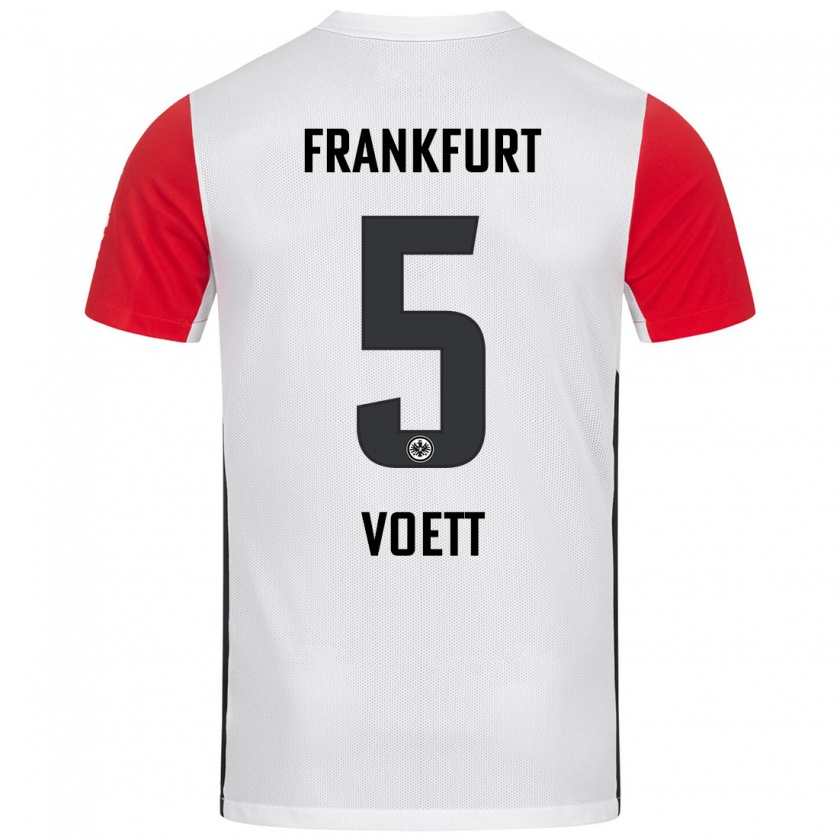 Kandiny Enfant Maillot Johannes Vött #5 Blanc Rouge Tenues Domicile 2024/25 T-Shirt