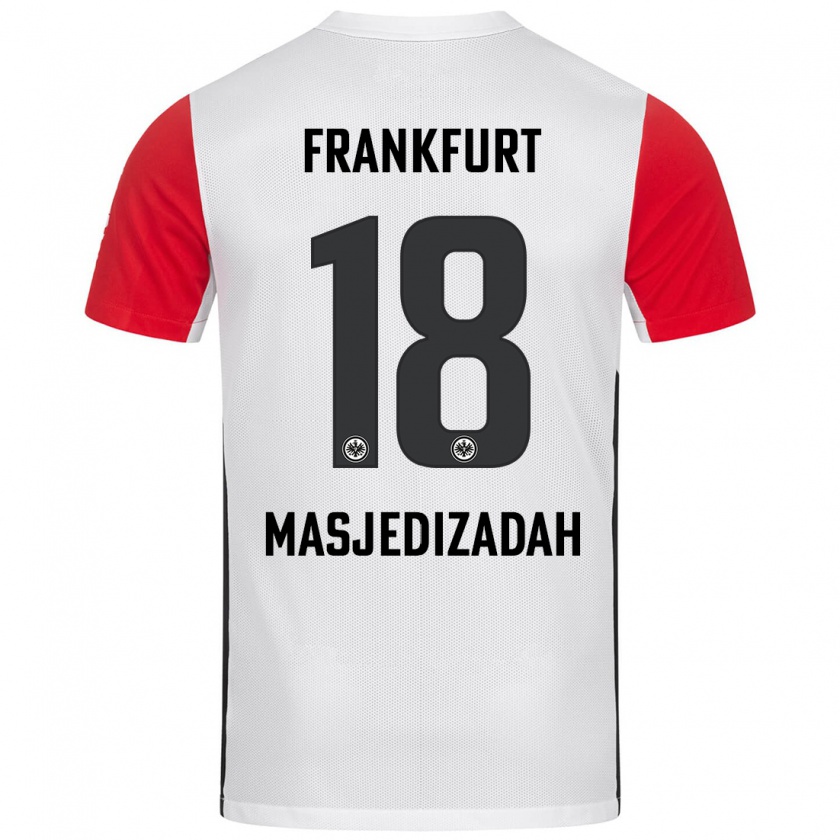 Kandiny Enfant Maillot Abolfazl Masjedizadah #18 Blanc Rouge Tenues Domicile 2024/25 T-Shirt