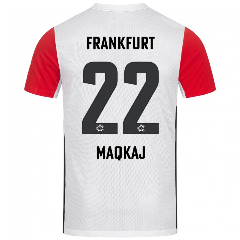 Kandiny Enfant Maillot Dritan Maqkaj #22 Blanc Rouge Tenues Domicile 2024/25 T-Shirt