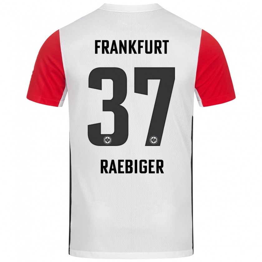 Kandiny Enfant Maillot Sidney Raebiger #37 Blanc Rouge Tenues Domicile 2024/25 T-Shirt