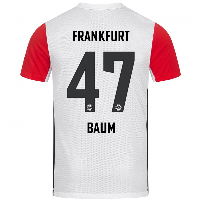 Kandiny Enfant Maillot Elias Baum #47 Blanc Rouge Tenues Domicile 2024/25 T-Shirt