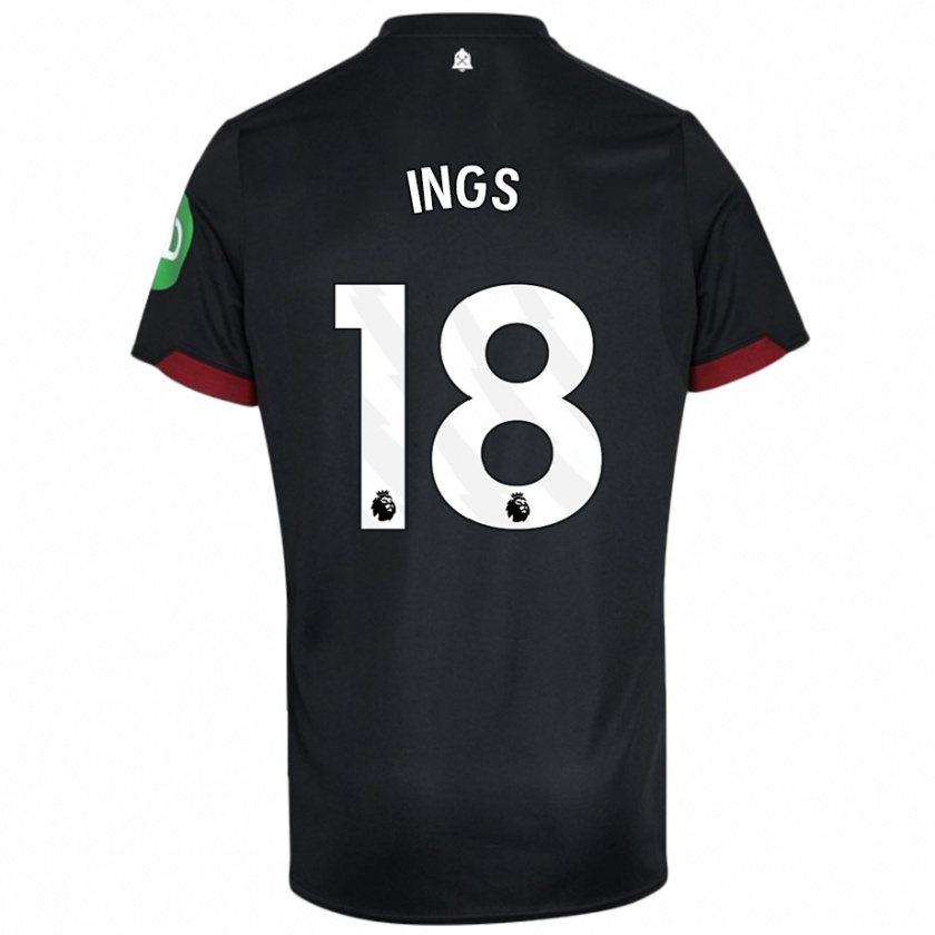 Kandiny Enfant Maillot Danny Ings #18 Noir Blanc Tenues Extérieur 2024/25 T-Shirt