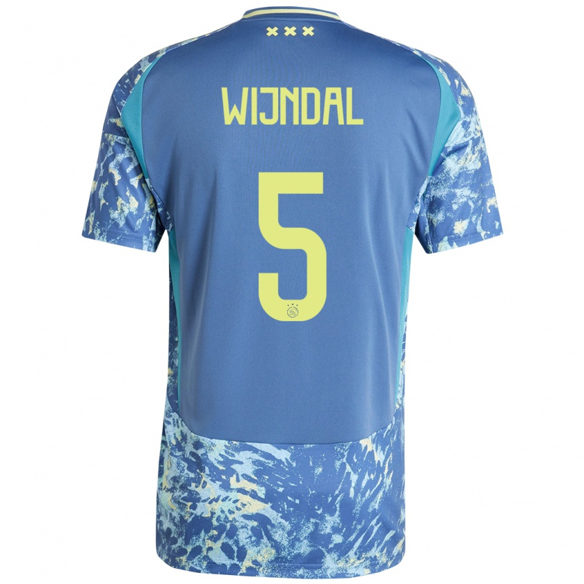 Kandiny Enfant Maillot Owen Wijndal #5 Gris Bleu Jaune Tenues Extérieur 2024/25 T-Shirt