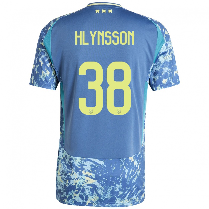 Kandiny Enfant Maillot Kristian Hlynsson #38 Gris Bleu Jaune Tenues Extérieur 2024/25 T-Shirt