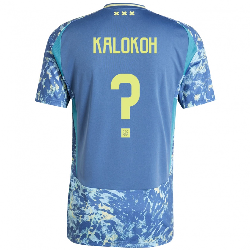 Kandiny Enfant Maillot David Kalokoh #0 Gris Bleu Jaune Tenues Extérieur 2024/25 T-Shirt