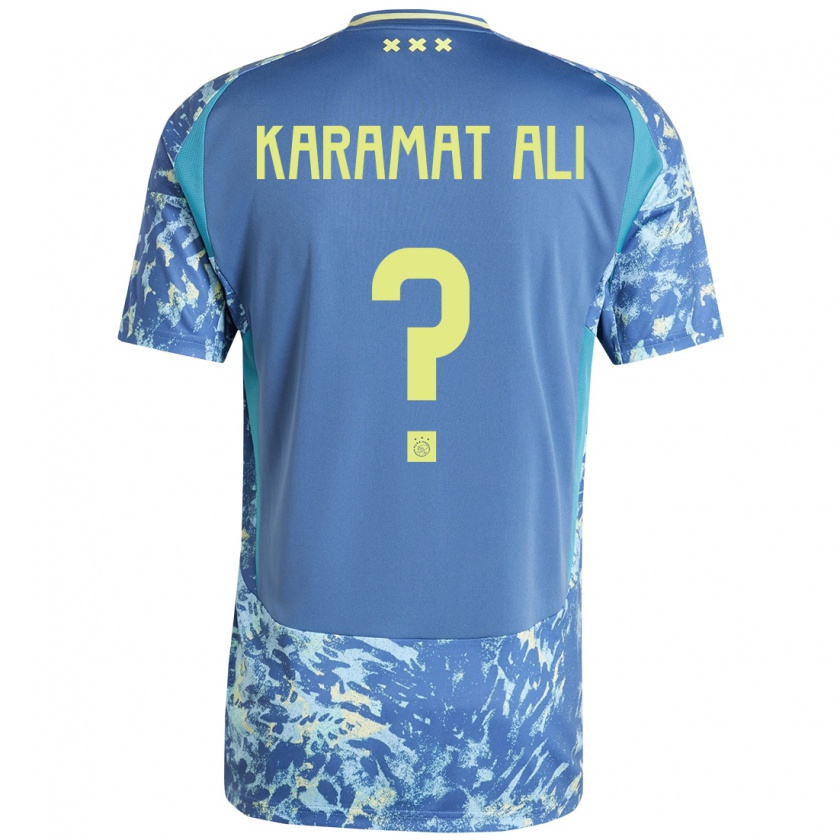 Kandiny Enfant Maillot Yaïr Karamat Ali #0 Gris Bleu Jaune Tenues Extérieur 2024/25 T-Shirt