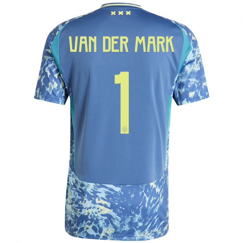 Kandiny Enfant Maillot Jesper Van Der Mark #1 Gris Bleu Jaune Tenues Extérieur 2024/25 T-Shirt