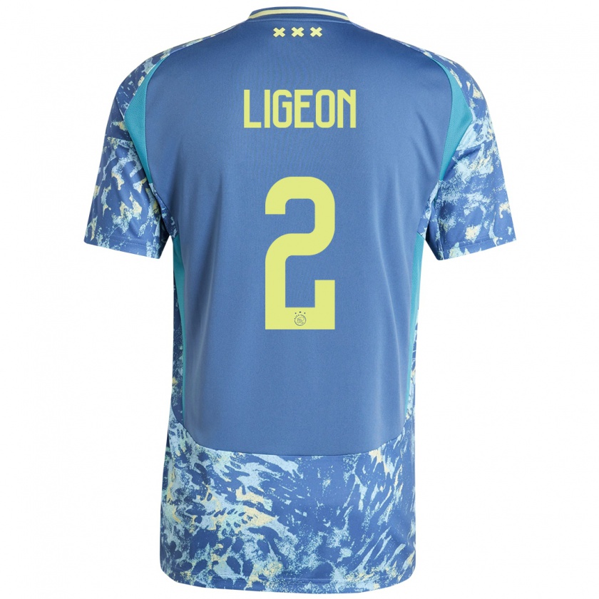 Kandiny Enfant Maillot Ruben Ligeon #2 Gris Bleu Jaune Tenues Extérieur 2024/25 T-Shirt