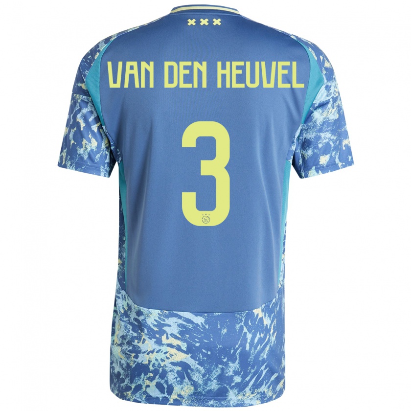 Kandiny Enfant Maillot Nino Van Den Heuvel #3 Gris Bleu Jaune Tenues Extérieur 2024/25 T-Shirt