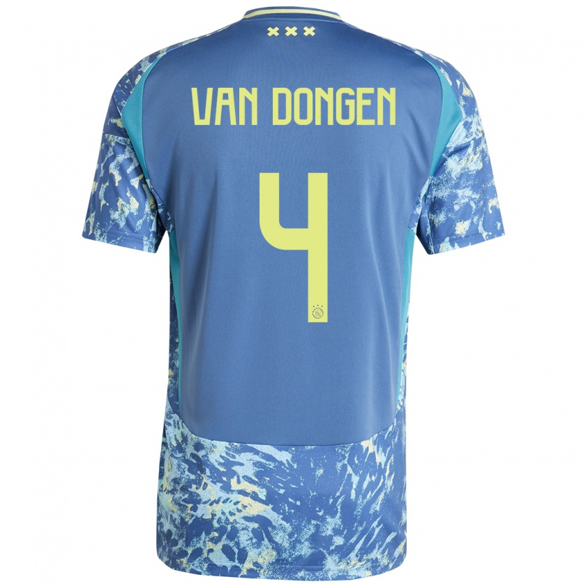 Kandiny Enfant Maillot Bram Van Dongen #4 Gris Bleu Jaune Tenues Extérieur 2024/25 T-Shirt