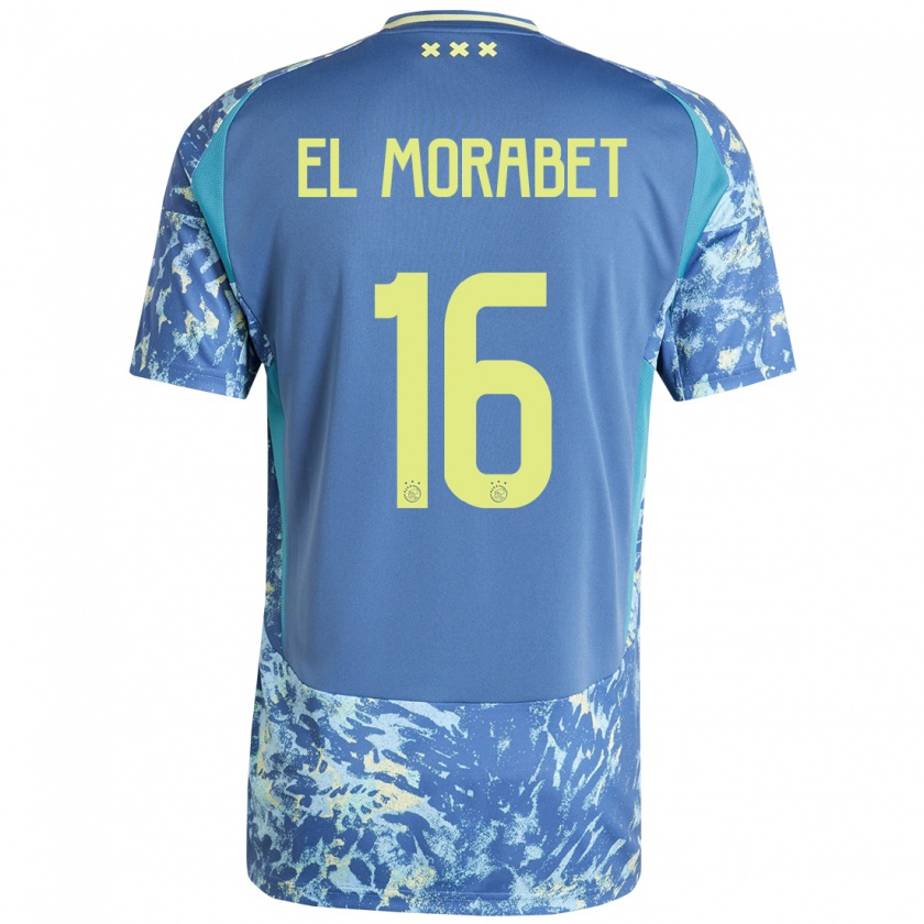 Kandiny Enfant Maillot Younes El Morabet #16 Gris Bleu Jaune Tenues Extérieur 2024/25 T-Shirt