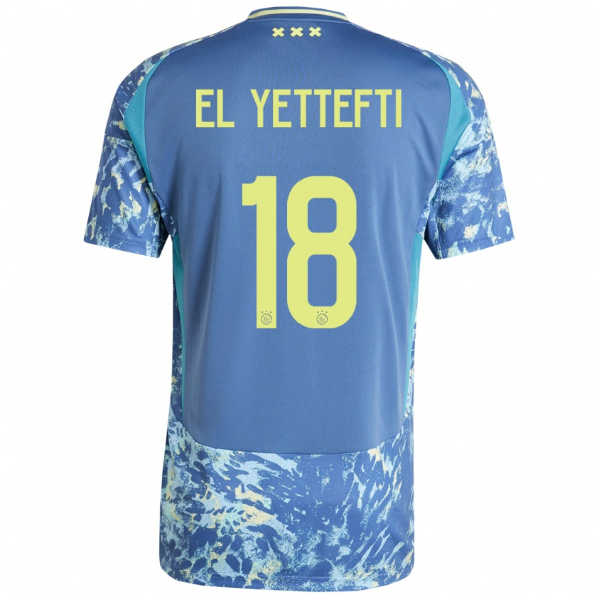 Kandiny Enfant Maillot Adil Amghar El Yettefti #18 Gris Bleu Jaune Tenues Extérieur 2024/25 T-Shirt