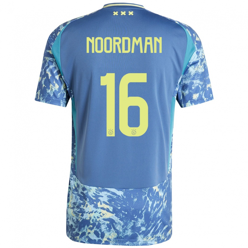 Kandiny Enfant Maillot Danique Noordman #16 Gris Bleu Jaune Tenues Extérieur 2024/25 T-Shirt