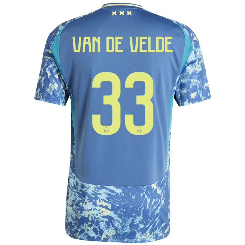 Kandiny Enfant Maillot Jonna Van De Velde #33 Gris Bleu Jaune Tenues Extérieur 2024/25 T-Shirt