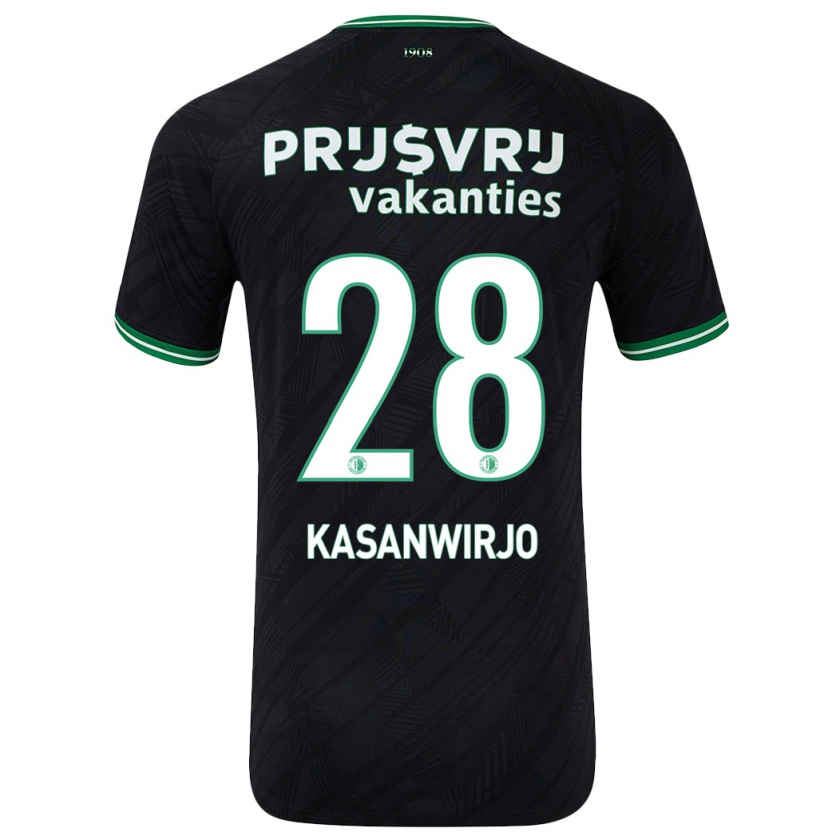 Kandiny Enfant Maillot Neraysho Kasanwirjo #28 Noir Vert Tenues Extérieur 2024/25 T-Shirt