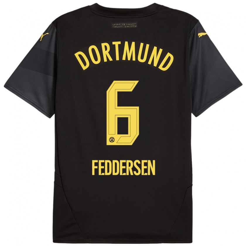 Kandiny Enfant Maillot Jonas Feddersen #6 Noir Jaune Tenues Extérieur 2024/25 T-Shirt