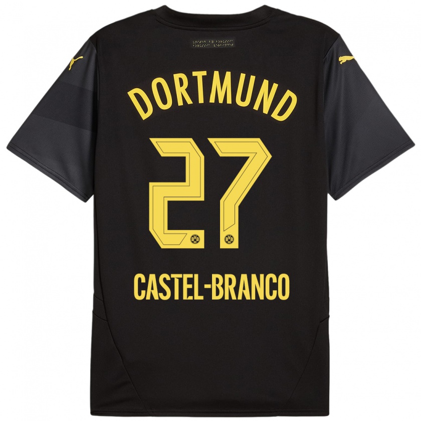 Kandiny Enfant Maillot Diego Castel-Branco #27 Noir Jaune Tenues Extérieur 2024/25 T-Shirt