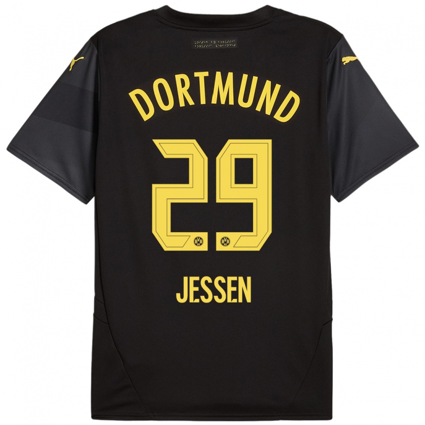 Kandiny Enfant Maillot Niklas Jessen #29 Noir Jaune Tenues Extérieur 2024/25 T-Shirt