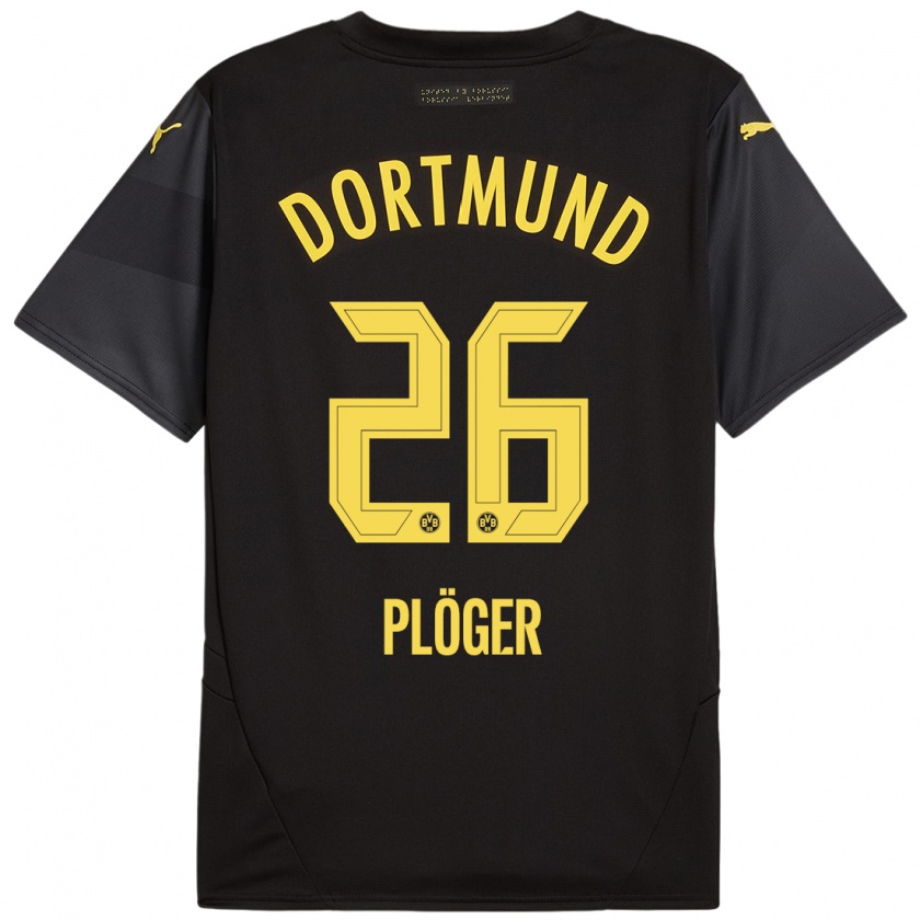 Kandiny Enfant Maillot Dustin Plöger #26 Noir Jaune Tenues Extérieur 2024/25 T-Shirt