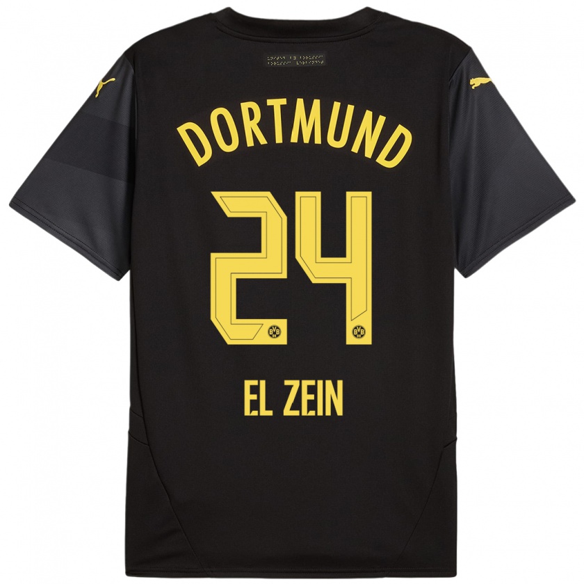 Kandiny Enfant Maillot Abu-Bekir Omer El-Zein #24 Noir Jaune Tenues Extérieur 2024/25 T-Shirt