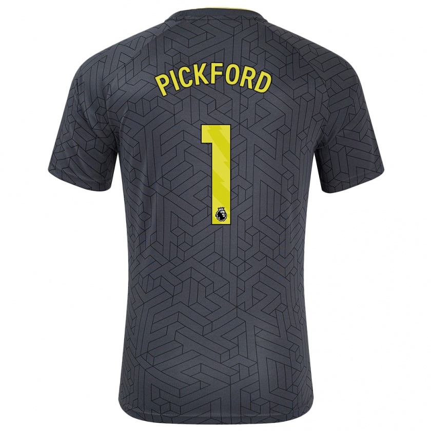 Kandiny Enfant Maillot Jordan Pickford #1 Noir Jaune Tenues Extérieur 2024/25 T-Shirt