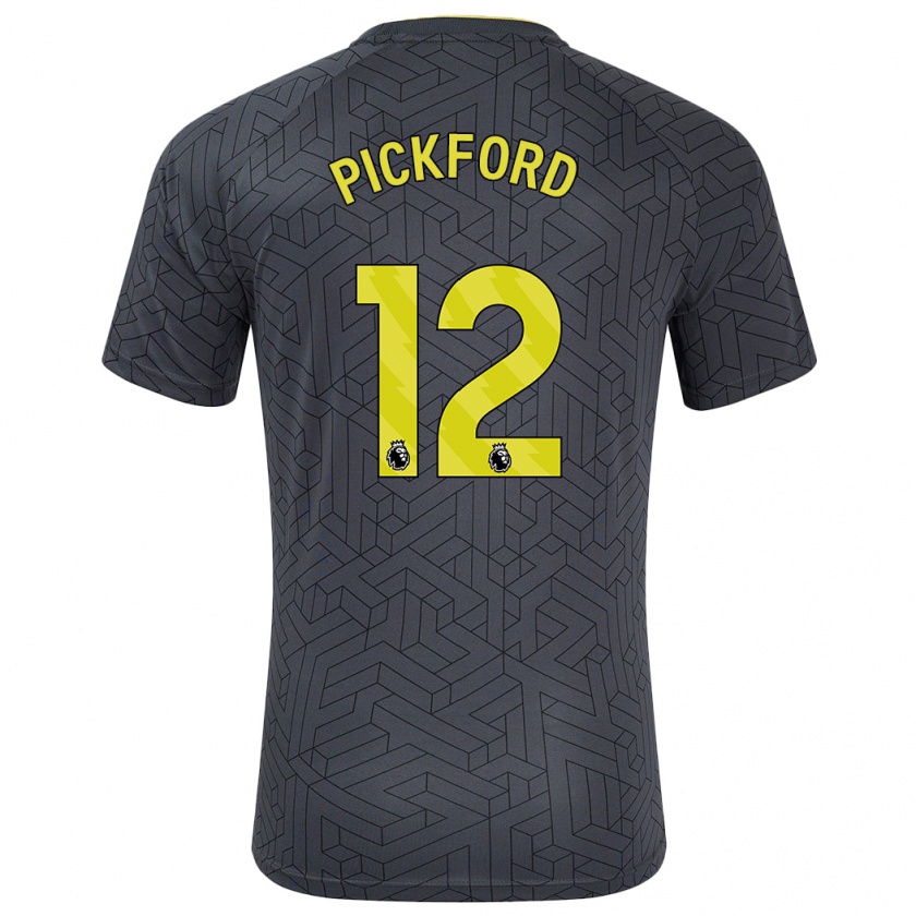 Kandiny Enfant Maillot Jordan Pickford #12 Noir Jaune Tenues Extérieur 2024/25 T-Shirt