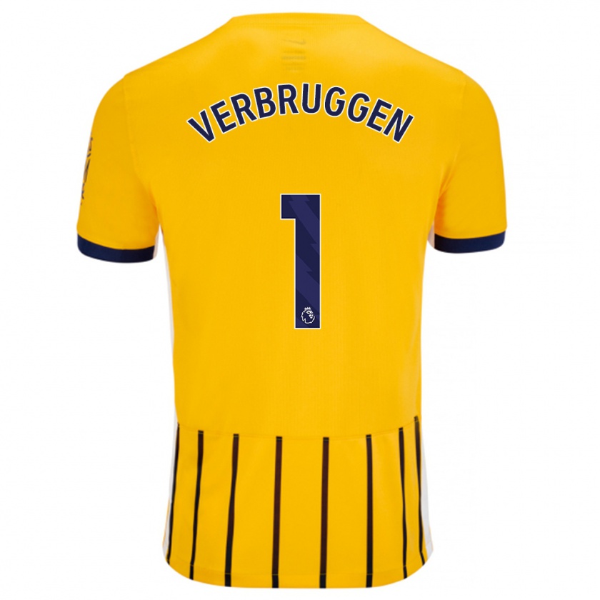 Kandiny Enfant Maillot Bart Verbruggen #1 Doré Bleu À Fines Rayures Tenues Extérieur 2024/25 T-Shirt