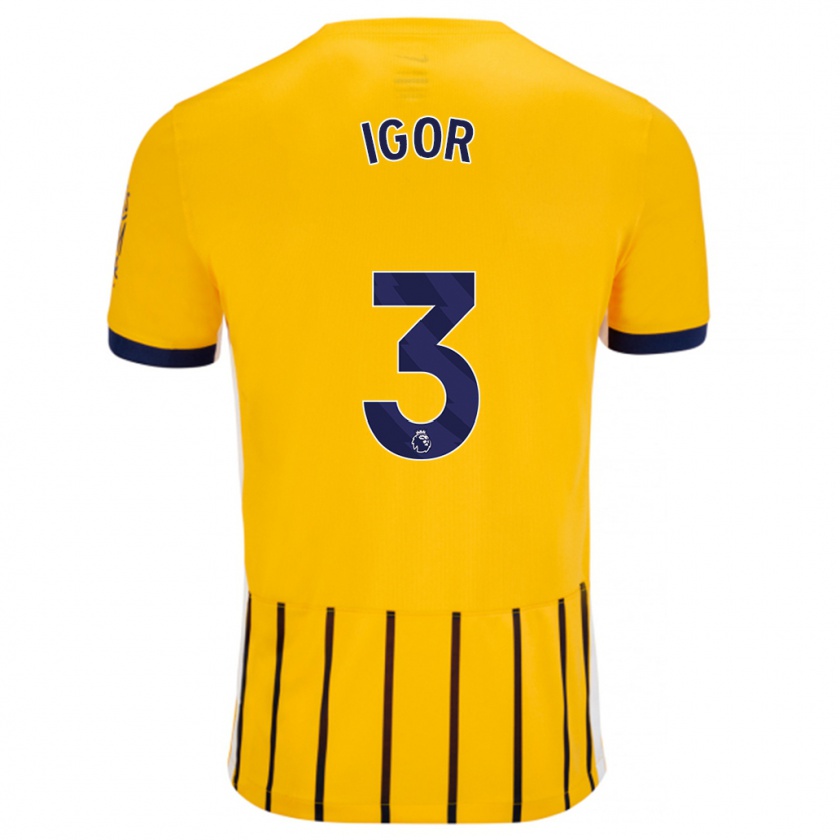 Kandiny Enfant Maillot Igor #3 Doré Bleu À Fines Rayures Tenues Extérieur 2024/25 T-Shirt