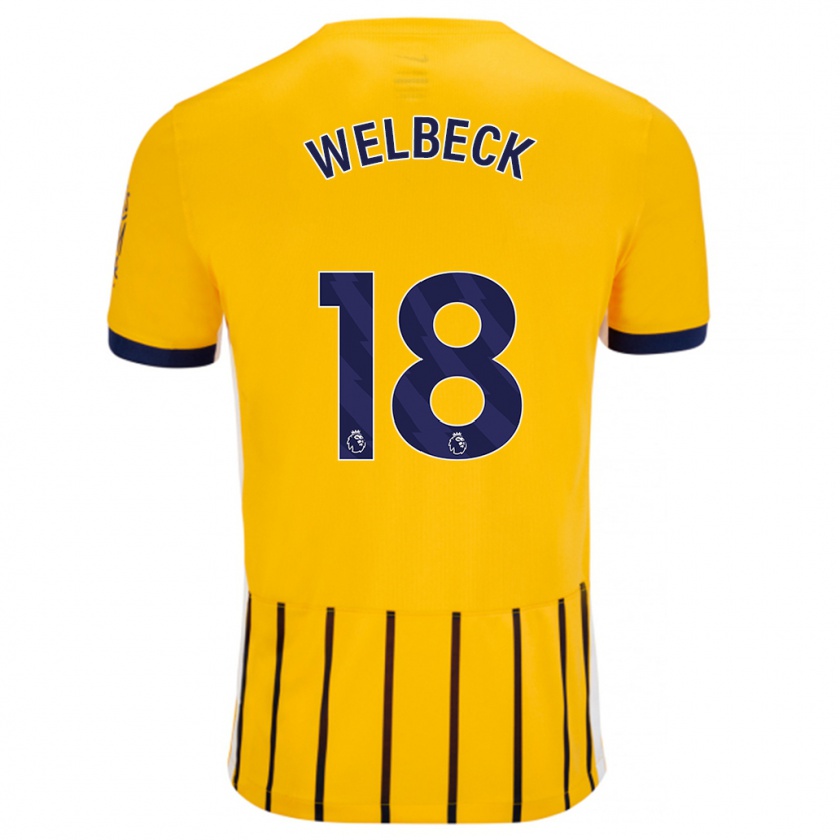 Kandiny Enfant Maillot Danny Welbeck #18 Doré Bleu À Fines Rayures Tenues Extérieur 2024/25 T-Shirt