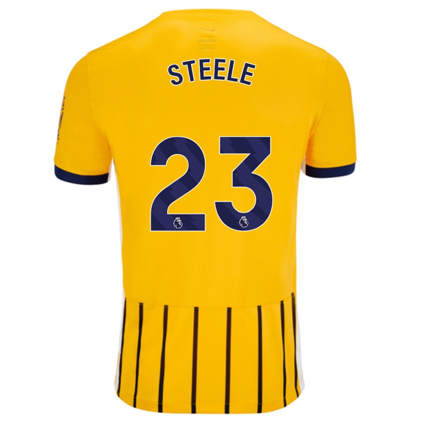 Kandiny Enfant Maillot Jason Steele #23 Doré Bleu À Fines Rayures Tenues Extérieur 2024/25 T-Shirt