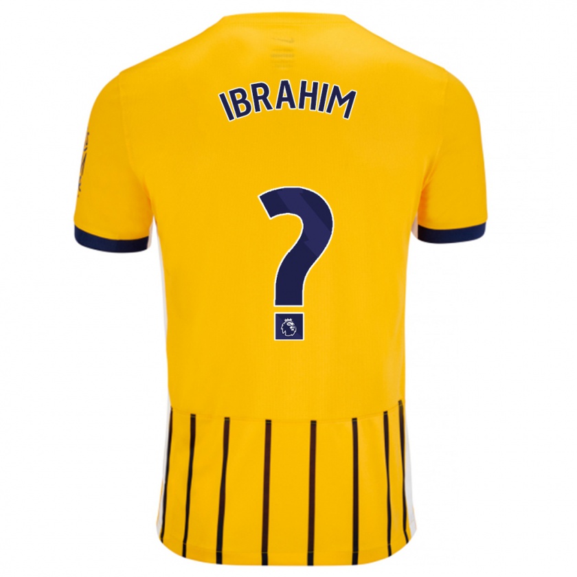 Kandiny Enfant Maillot Younes Ibrahim #0 Doré Bleu À Fines Rayures Tenues Extérieur 2024/25 T-Shirt