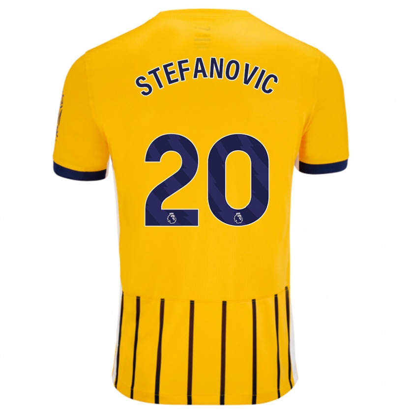 Kandiny Enfant Maillot Dejana Stefanović #20 Doré Bleu À Fines Rayures Tenues Extérieur 2024/25 T-Shirt