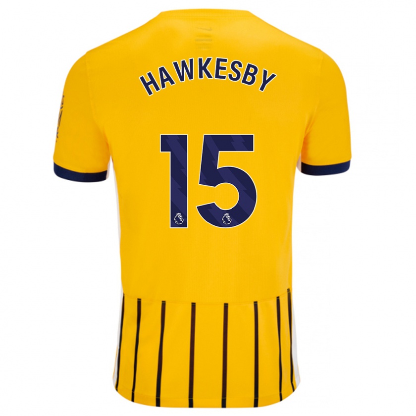 Kandiny Enfant Maillot Mackenzie Hawkesby #15 Doré Bleu À Fines Rayures Tenues Extérieur 2024/25 T-Shirt