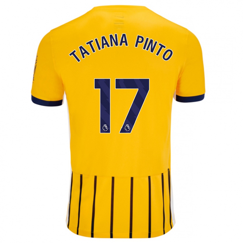 Kandiny Enfant Maillot Tatiana Vanessa Ferreira Pinto #17 Doré Bleu À Fines Rayures Tenues Extérieur 2024/25 T-Shirt