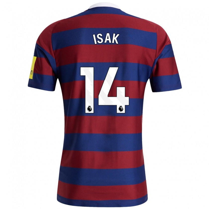 Kandiny Enfant Maillot Alexander Isak #14 Bordeaux Bleu Marine Tenues Extérieur 2024/25 T-Shirt