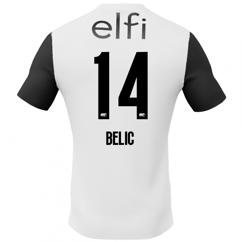 Kandiny Enfant Maillot Kristijan Belic #14 Blanc Noir Tenues Extérieur 2024/25 T-Shirt