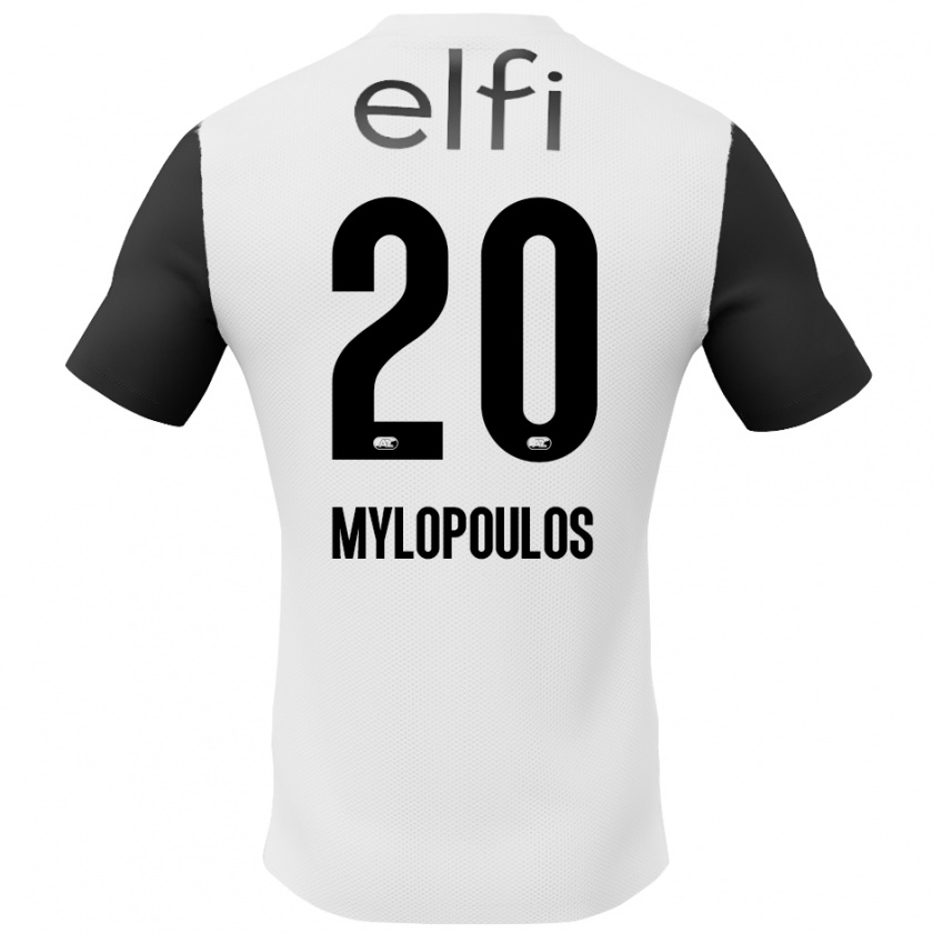 Kandiny Enfant Maillot Marios Mylopoulos #20 Blanc Noir Tenues Extérieur 2024/25 T-Shirt