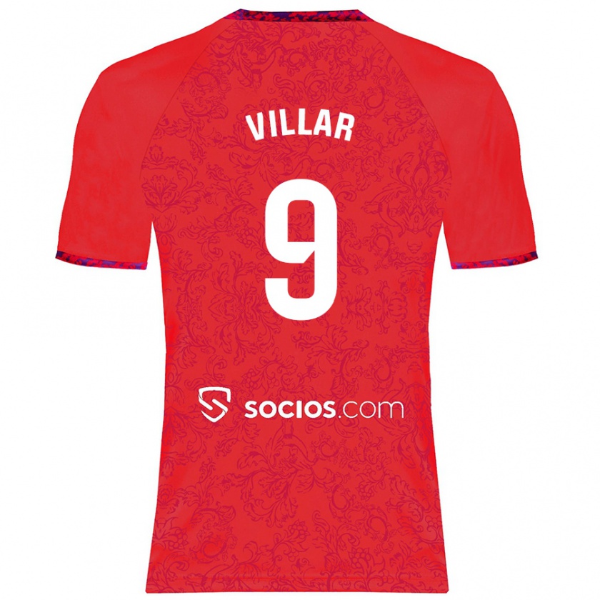 Kandiny Enfant Maillot Iker Villar #9 Rouge Tenues Extérieur 2024/25 T-Shirt