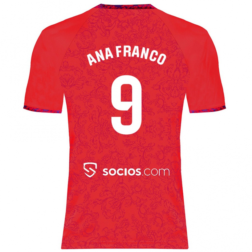 Kandiny Enfant Maillot Ana Franco De La Vega #9 Rouge Tenues Extérieur 2024/25 T-Shirt