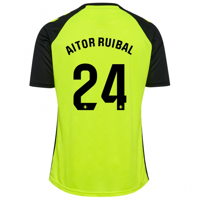 Kandiny Enfant Maillot Aitor Ruibal #24 Jaune Fluo Noir Tenues Extérieur 2024/25 T-Shirt