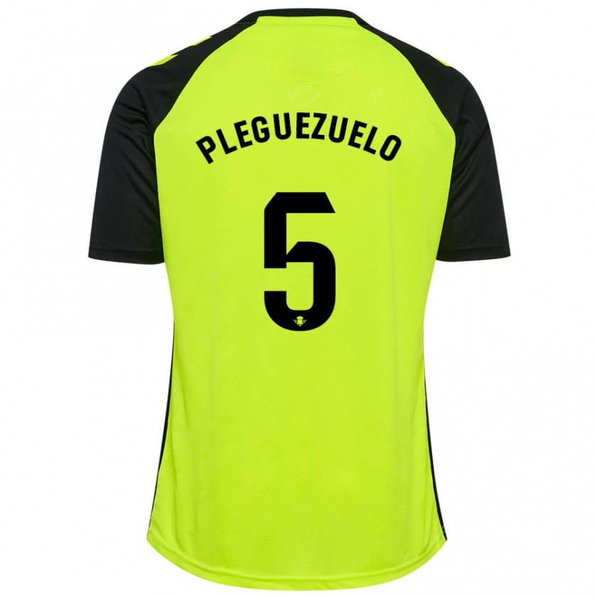 Kandiny Enfant Maillot Xavi Pleguezuelo #5 Jaune Fluo Noir Tenues Extérieur 2024/25 T-Shirt